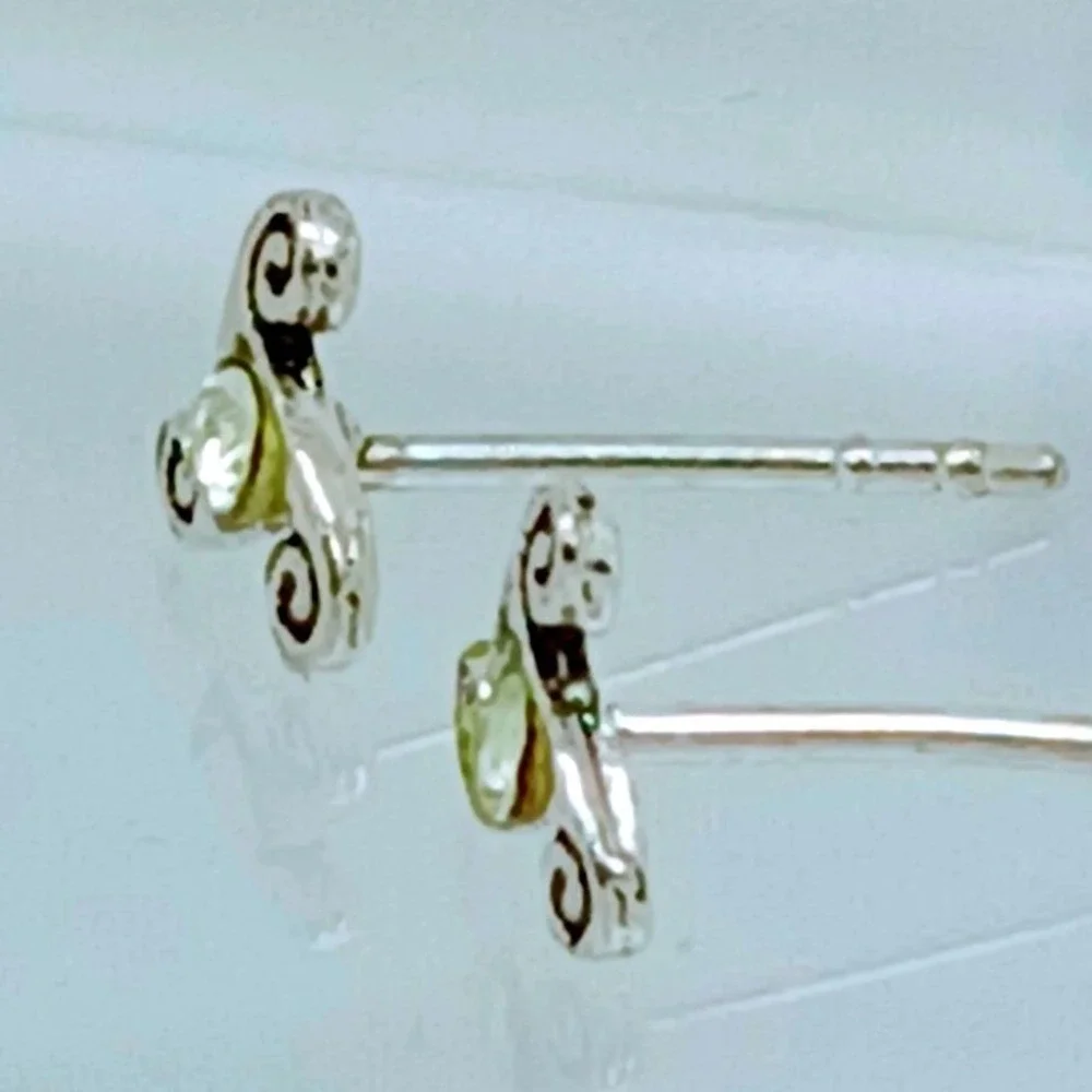 Sterling Silver 925 Celtic Triskelion Stud Earrings Crystal Triple‎ Spiral